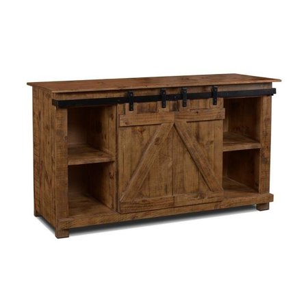 SUNSET TRADING Sunset Trading HH-2975-060 Stowe Barn Door Console - Media Cabinet & TV Stand  Rustic Brown Solid Wood HH-2975-060